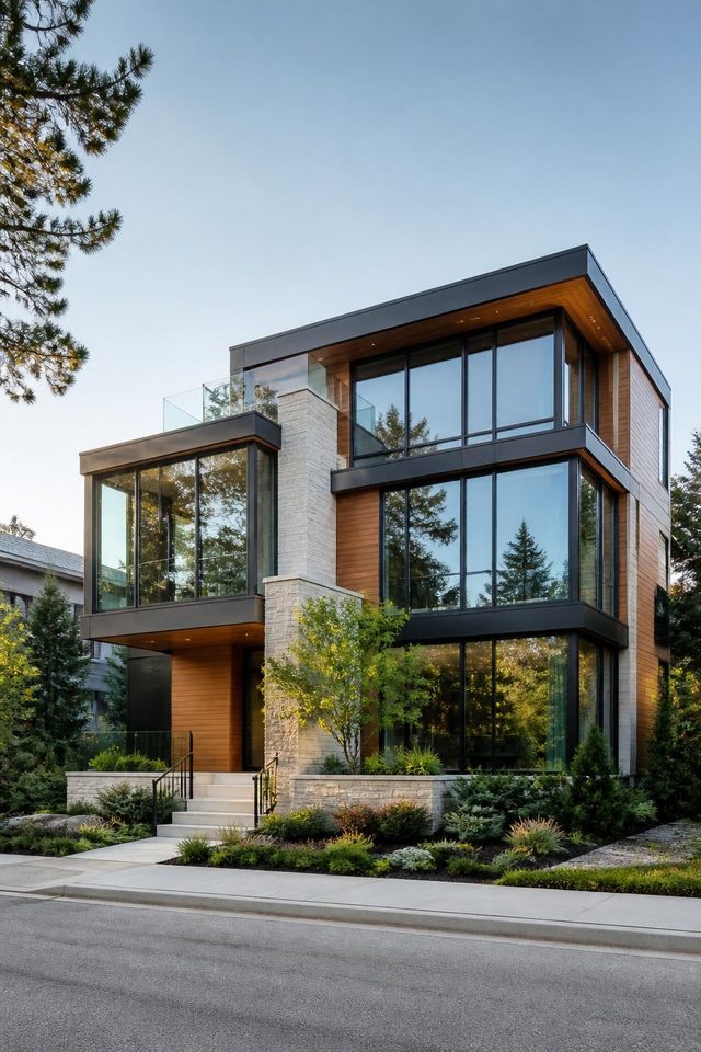 Modern glass house exterior